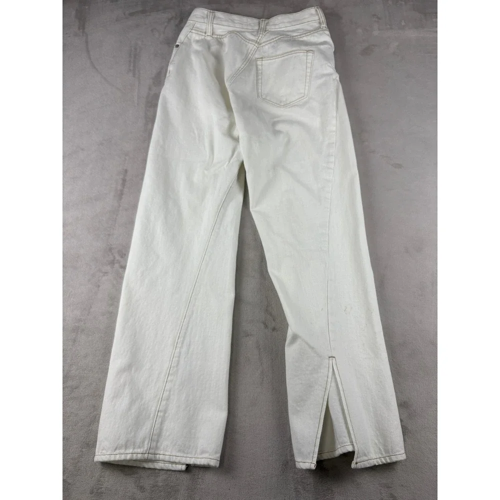 Ann Andelman White Wide Leg Split Hem Denim Jeans Asymmetrical Seams Womens